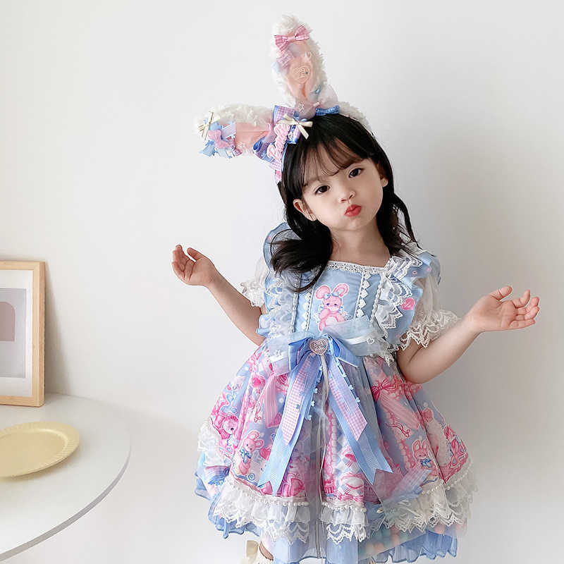 

2Pcs Baby Girls Spanish Princess Dress Children Lolita Rabbit Ball Gown For Infant Birthday Party Dresses Toddler Eid Clothes 210615