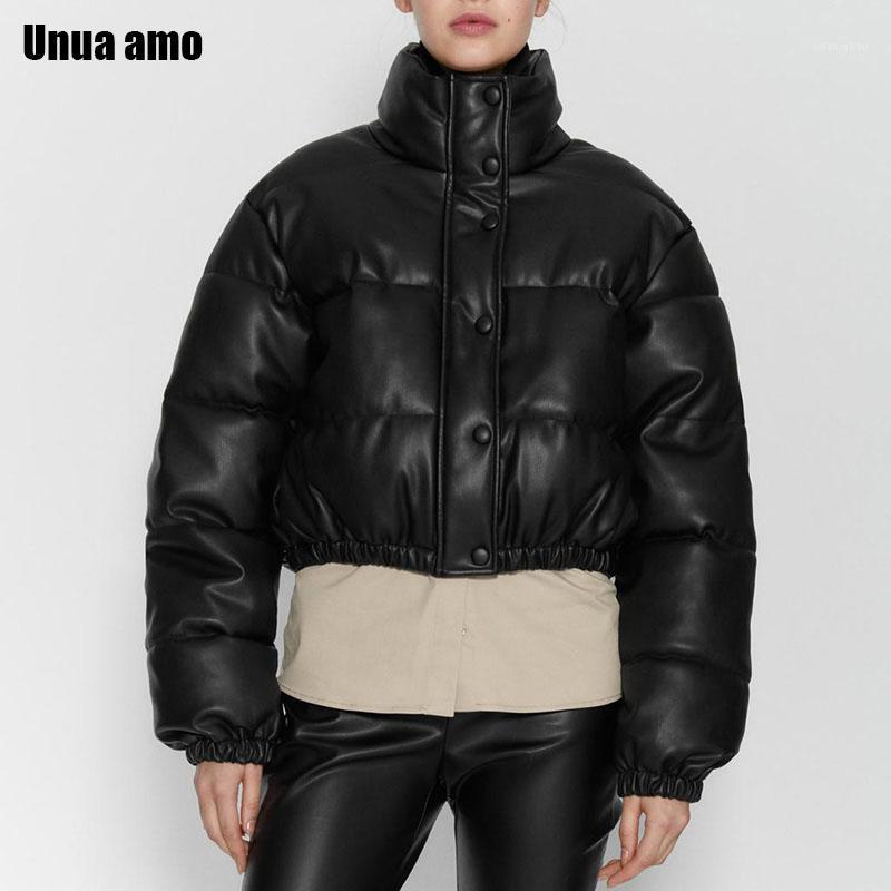 

Women' Down & Parkas Unua Amo Oversized Jacket Winter Faux Leather Parka 2021 Stylish Black PU Short Warm Puffer Bubble Coat