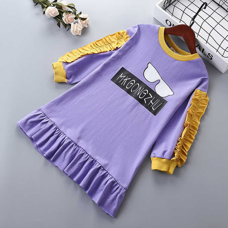 

3-10 years High quality girl dress spring fashion casual active full sleeve kid children clothing princess 210615, Gold