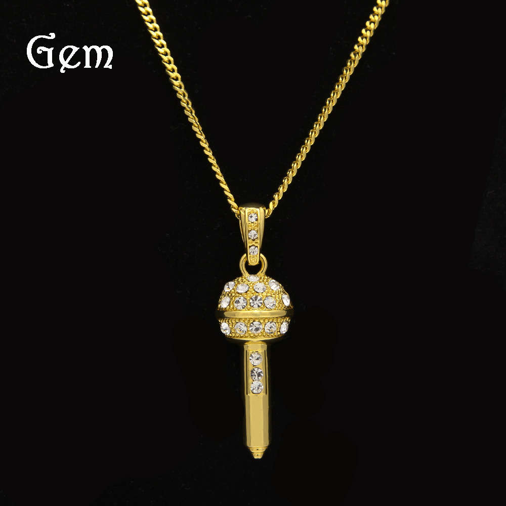 

Meiya hip hop Mini Pendant alloy microphone gold plated diamond necklace