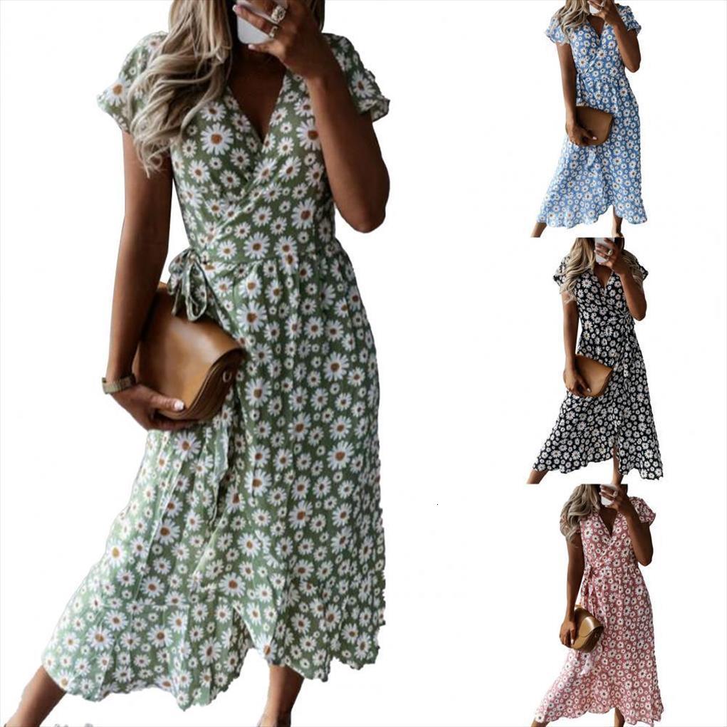 

v neck wide hem vintage women dress floral printing beach, Black;gray