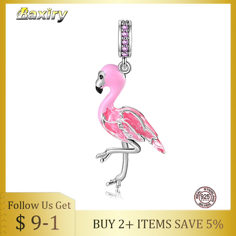 

100% 925 Sterling Silver Charm Beads Accessories Flamingo Pendants Fit Original Charms Silver 925 Bracelets DIY Jewelry Making Q0531