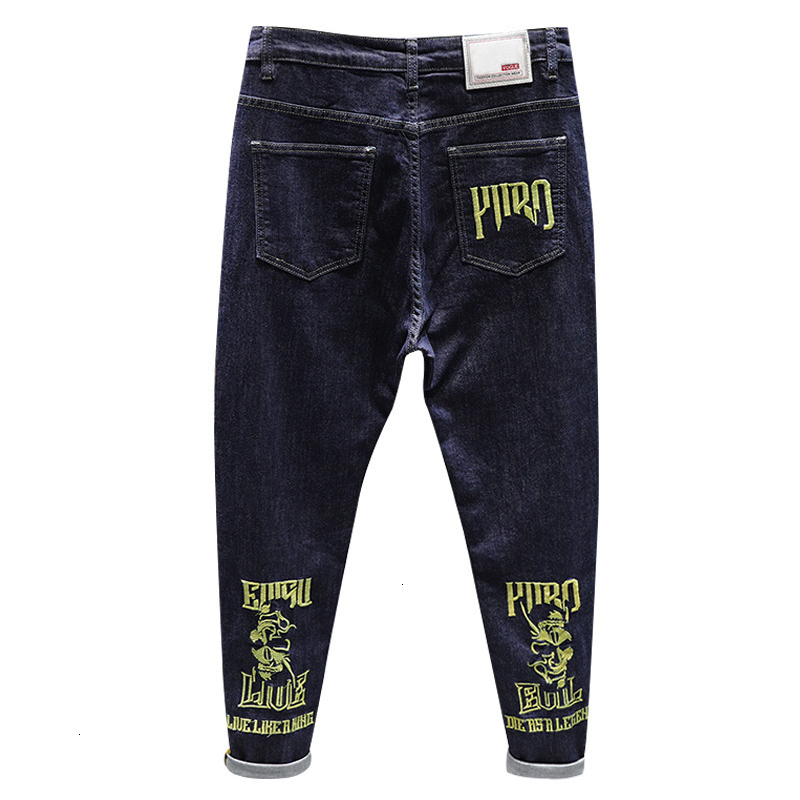 

2021 New Arrival of Summer Thin Brim Embroidered Small Dark Blue Long Straight Pants Apply Full Length Homme God AQ8J, See chart