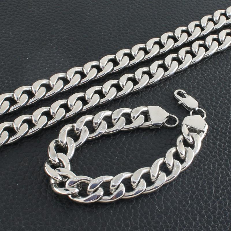 

Earrings & Necklace Fashion Stainless Steel Vintage Jewelry Silver Color 80cm Long Bracelet Sets SFXZBBDA, As pic