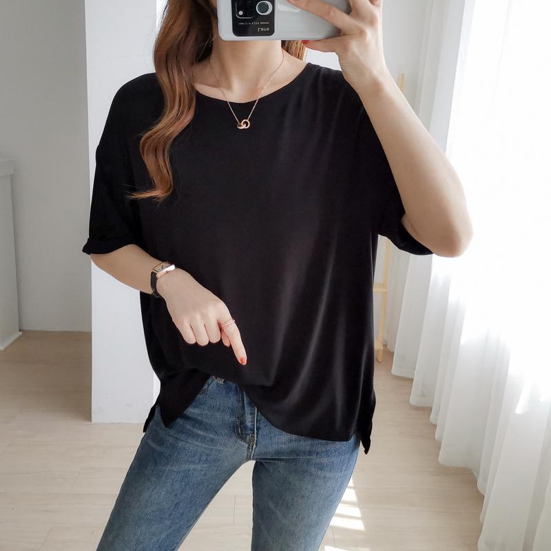 

Women's T-Shirt THIN WOMEN SUMMER MODAL SHORT-SLEEVED HOME SERVICE LOOSE FAT MM PLUS SIZE MIDDLE-AGED MOTHER HALF-SLEEVED TOP, Black