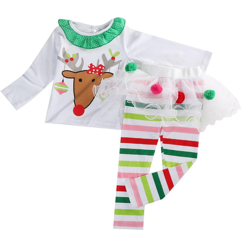 

Christmas Toddler Baby Kid Girl Clothing Set Children Xmas set Reindeer Tops Tutu Skirts dress Outfits Kid Costuems, Green