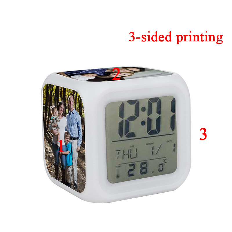 

Personalized LED Colorful Lights Clock Sublimation Blank Square Color Changing Alarm Clocks with Temperature Display Christmas Gift