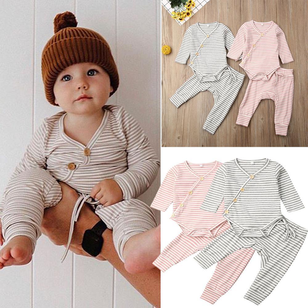 

2021 New Spring Autumn Newborn Infant Clothes Toddler Boys Girls Clothing Set Ribbed Striped 2pcs Shirt+pants Baby Outfit Suit Atzp, Pink