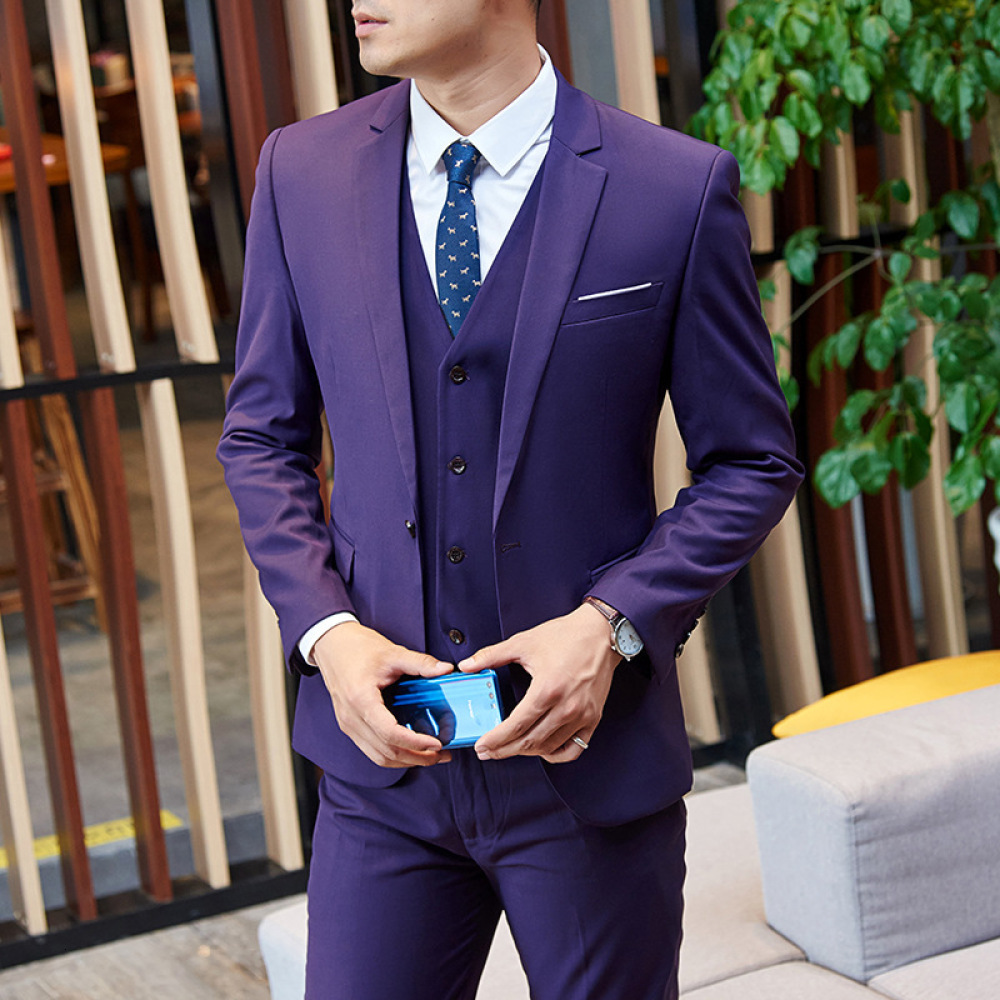 

Men's Leisure Piece Set 2021 Style Color for Men Slim Fit Groom Costume Homme Mariage Suit 5yzx, Purple