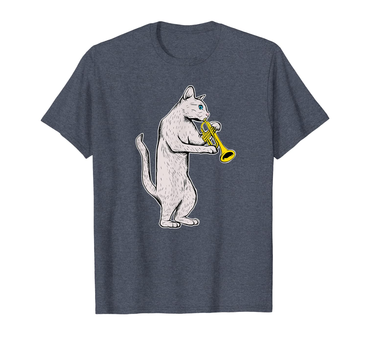 

Jazz Cat T-shirt Cool Musician Jazz Player Trumpet, White;black