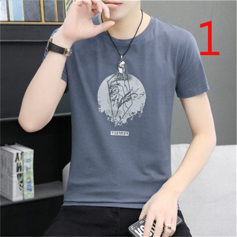 

2021 New Short-sleeved T-shirt Men's Summer Ice Silk Printing Loose Half-sleeved Large Size Casual Bottoming Shirt 74k7