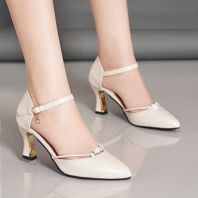 

Women Classic High Quality Fashion White Buckle Strap High Heel Shoes Ladies Pink Comfort Stiletto 2021 New Sexy Party Heels Y0721, Beige