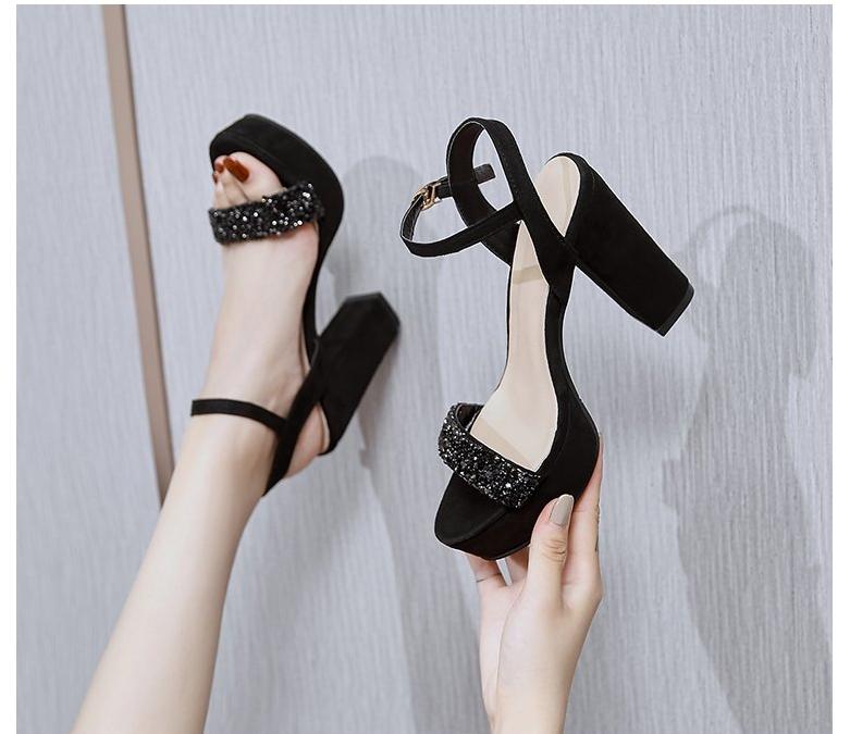 

Sandals 2021 Summer Woman 9.5cm High Heels Female Block Sandles Platform Pumps Lady Chunky Nude Strappy ShinyShoes, Orange