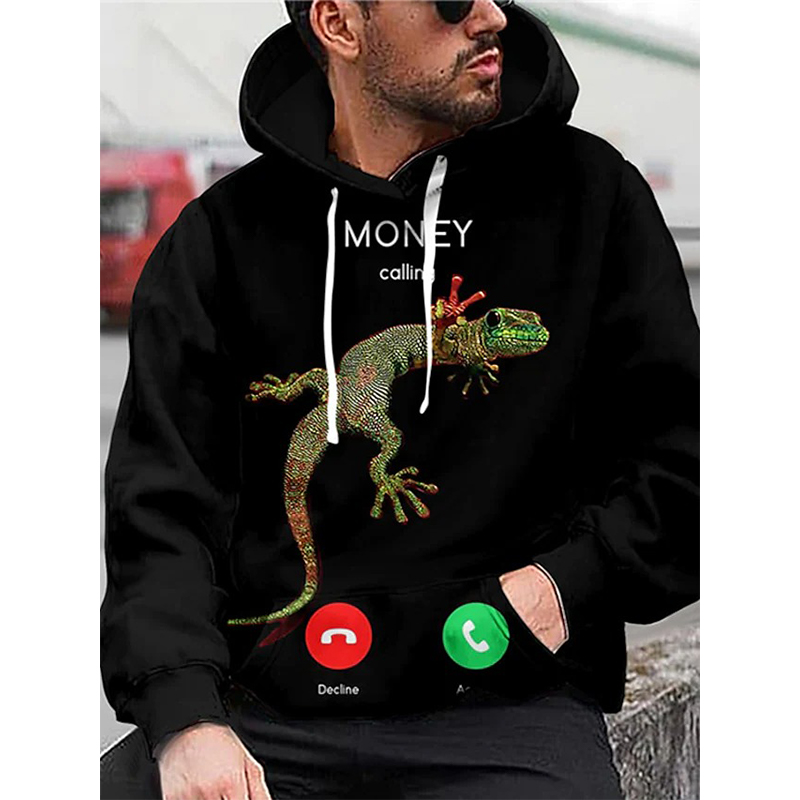 

Gecko pattern men s 3D printing hoodie visual impact party top punk goth round neck high quality sweater hoodie, Black