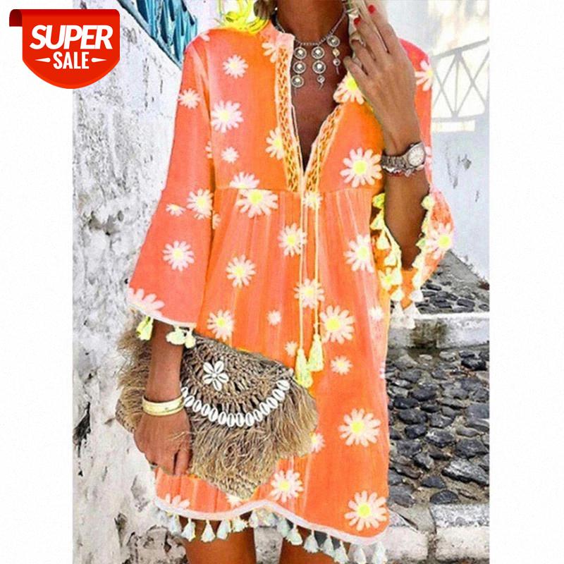 

Plus Size 5XL Printed Tassel Women's Dress V-neck Butterfly Sleeve Female Dresses 2021 Fashion Streetwear Casual Ladies Clothes #qX1o, Black;gray