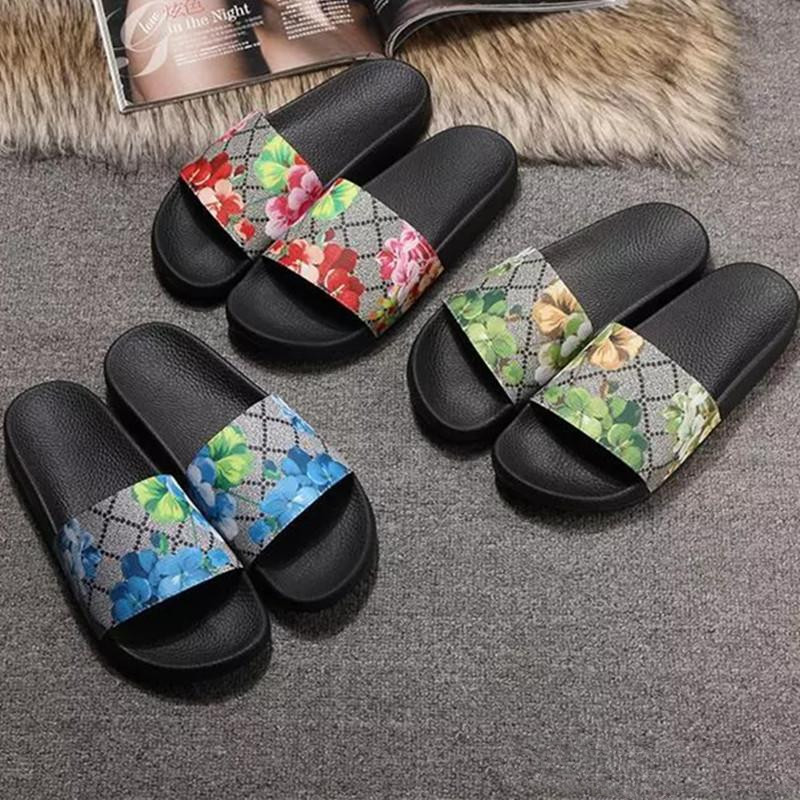 

TOP Designer Rubber slide sandal Floral brocade men foam runner slippers Slides bottoms Flip Flops women striped Beach causal slipper with Box US5-11, With receipt+dust bags + card + box