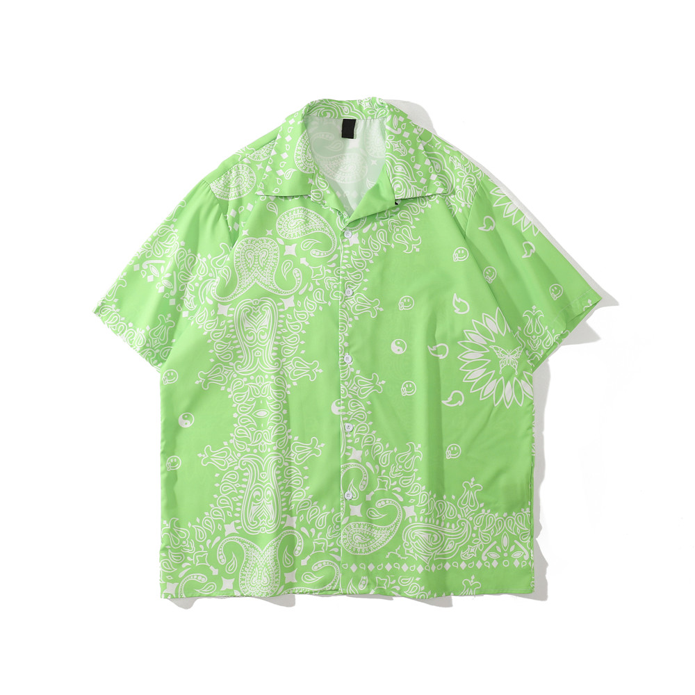 

Green Shirt Men Summer Streetwear Hawaiian Shirts Women, White;black