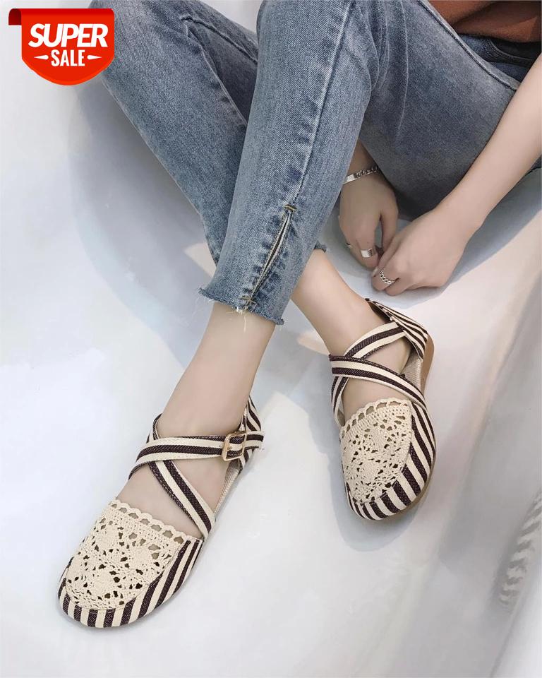 

Flat Rome Fabric Striated Women Summer Sandal Platform Espadrilles Ankle Strap Closed Toe Comfortable Women's Sandals Dance #HR36, Black