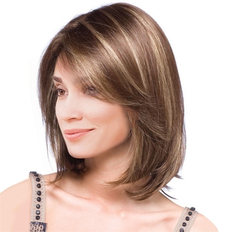 

fiber Wig female chemical cap ss100-6 / 613# Brown pick color short straight hair simple and generous