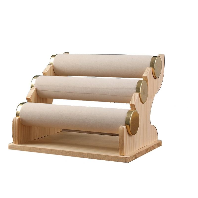 Jewelry Pouches, Bags Wooden Base 3-Layer Watch Storage Rack, Bracelet, Bracelet Display Rack-image-707545085