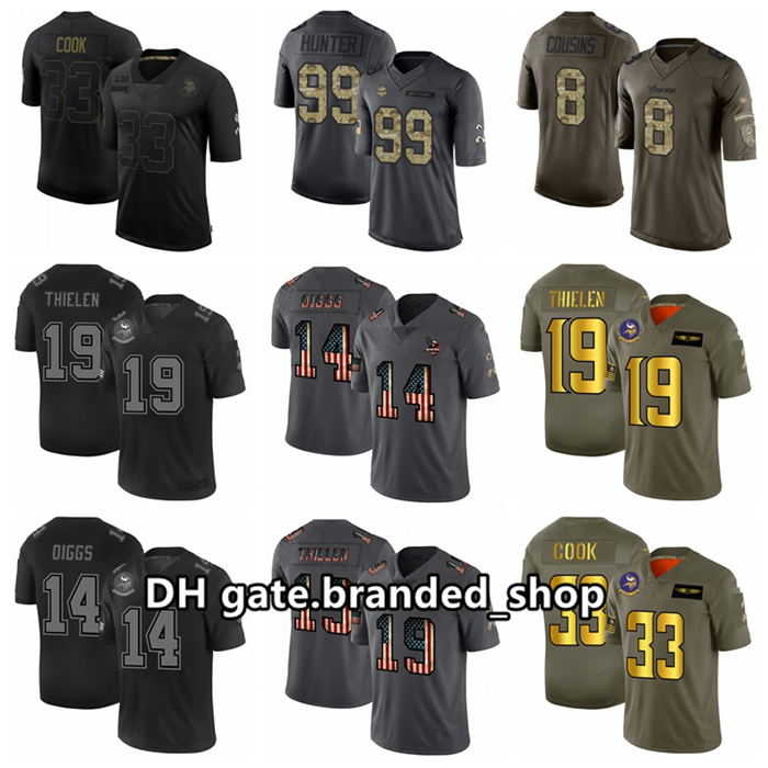 

Minnesota Vikings men Adam Thielen Stefon Diggs Dalvin Cook Kirk Cousins Women Youth Black Golden Salute To Service Limited Jersey, Black;red