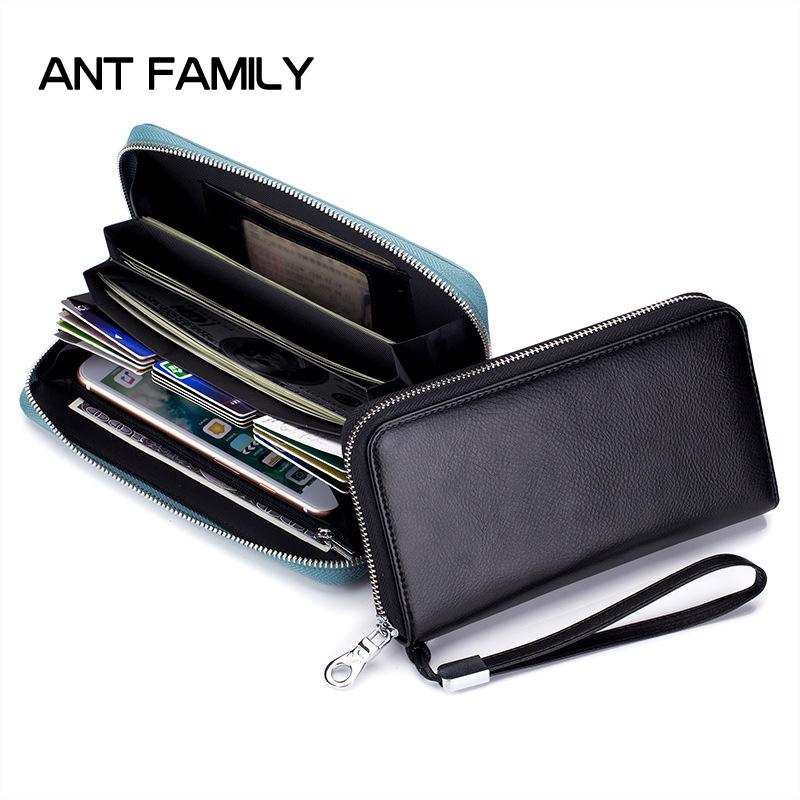 

Wallets Men Genuine Leather Wallet Women Long Cellphone Male Zipper Clutch Money Purse Large Capacity Big Card Holder, Black