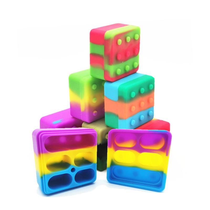 

4+1 Silicone Container bag Case Carriers Square Non-stick 26ml Block Box For Dab Wax Oil Dry Herb Silicon Storage Jar mix colors Nice quality