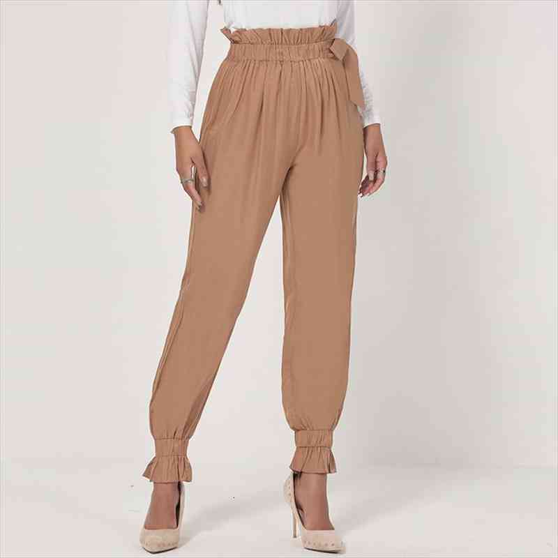 

spring summer fashion waist womens pants wooden ears bow knot loose foot elastic all-match ins wind trousers, Black;white