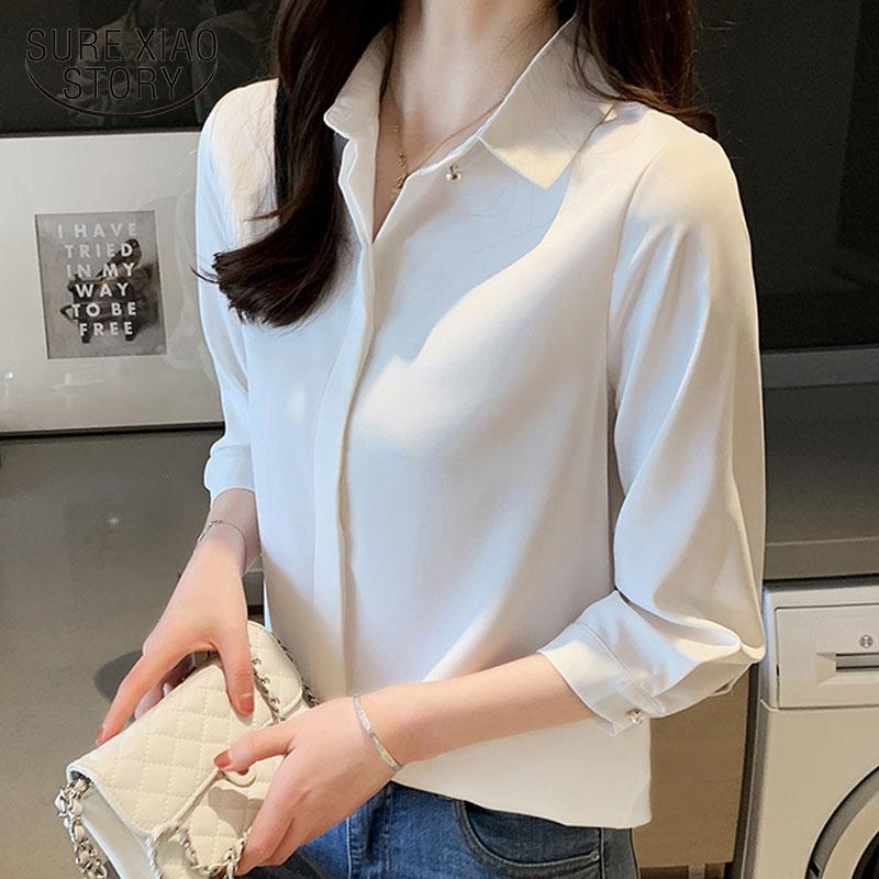 

2021 Autumn Fashion Casual Plus Size Button Cardigan Shirt for Women Solid Chiffon Blouse Women Ladies' Tops Blusas Mujer 10551, Yellow