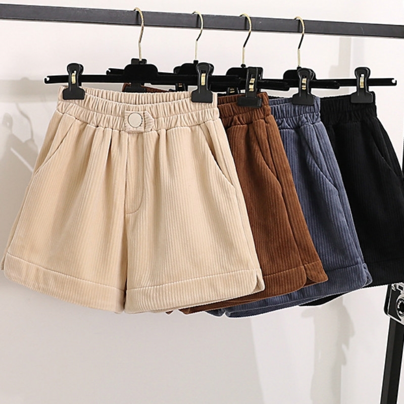 

Arrival High Waist Corduroy Shorts Pants Loose Autumn Short Skirt Women Casual Vintage Warm Women' Winter 210603, Khaki