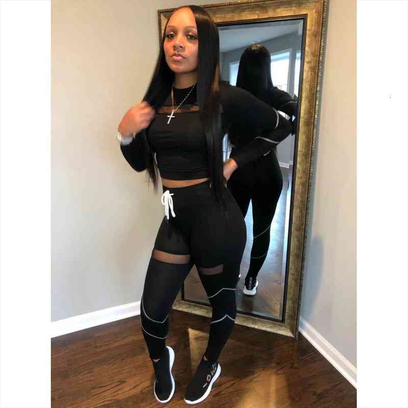 

womens style mesh stitching sports leisure two sets bodycon pants traclsuits elegant leggings outfits, White