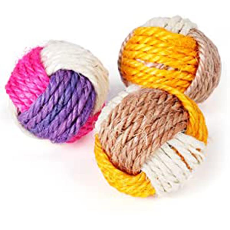 

Cat Toys Sisal Balls 3 Pcs Interactive Ball Toy Kitten Pet Three-color