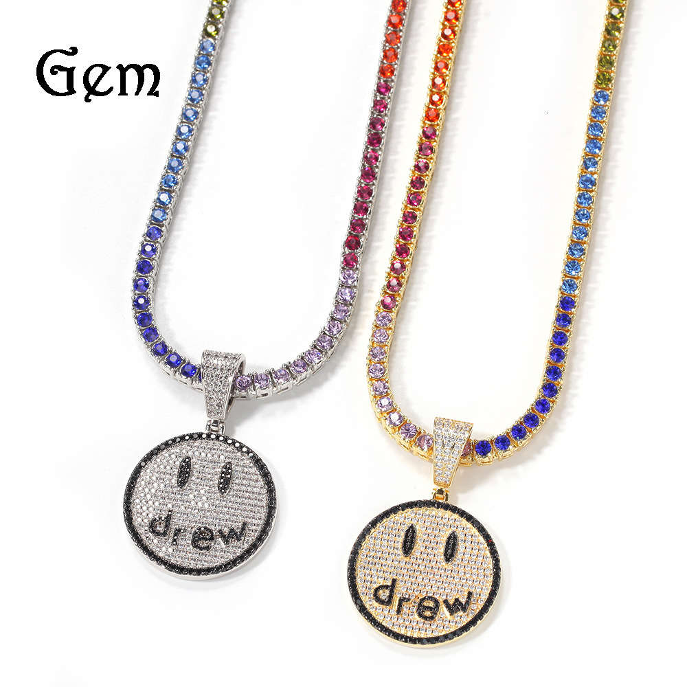 

Hip hop Necklace New Trend draw smiling face color diamond clavicle chain Chaoren net red jewelry
