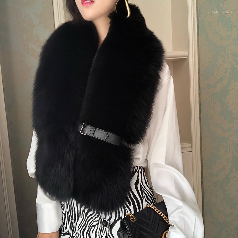 

Scarves Fur Scarf Luxury Genuine Big Collar Whole Skin Solid With Leather Strap Women's Neck Warm Natural Shawl