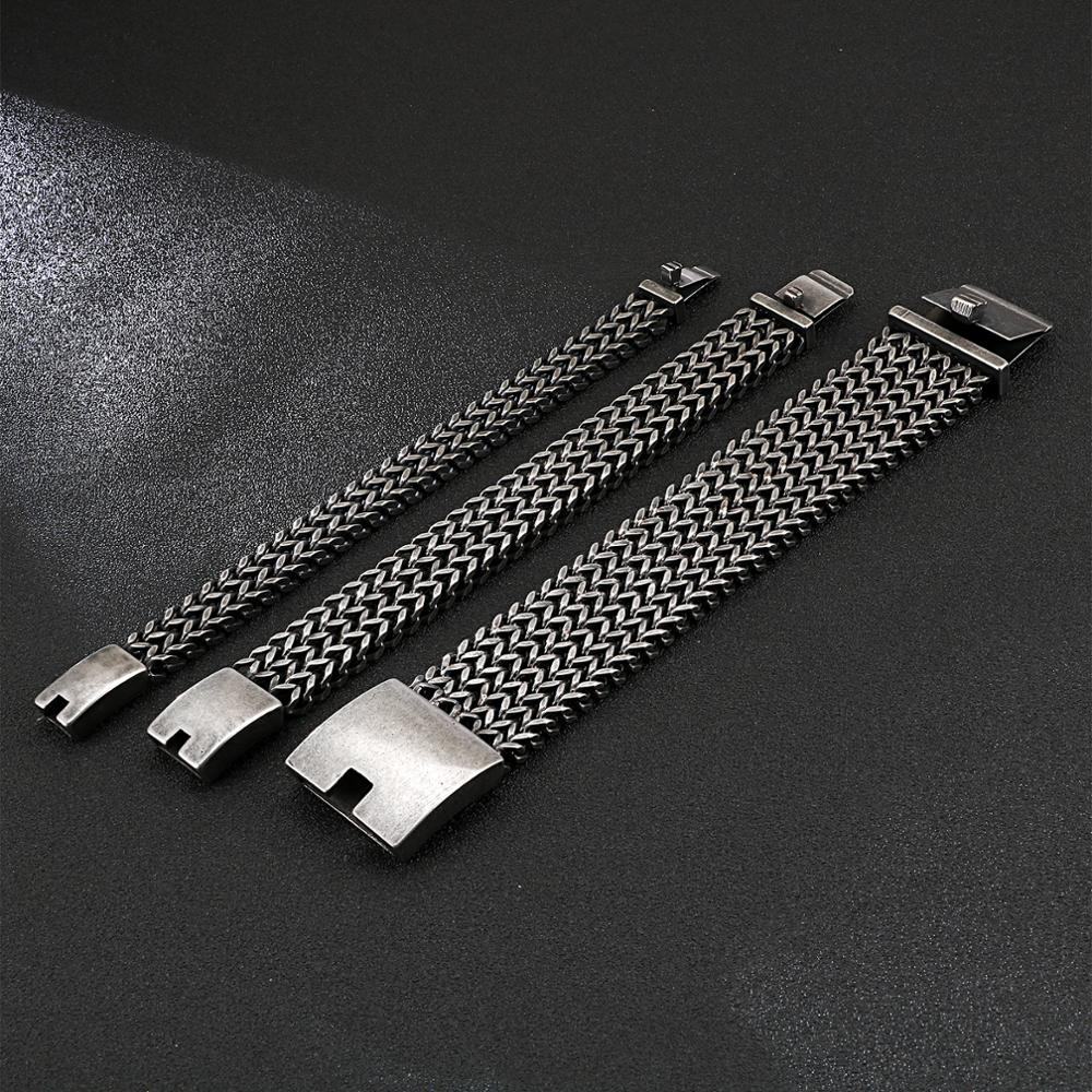 

Fongten Mesh Link Chain Bracelet Men Punk Vintage Metal Stainless Steel Mens Wrist Band Charm Wide Bracelets Jewelryg