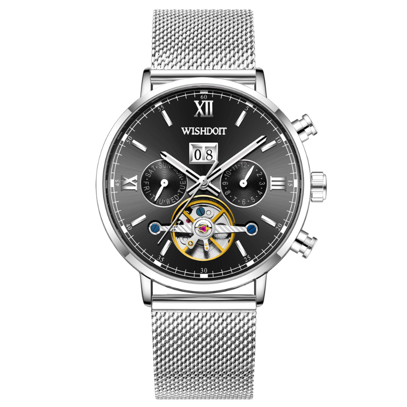 

Wristwatches Montre Homme WISHDOIT Sports Men's Mechanical Wrist Watch Top Brand Ultra-thin Automatic Waterproof Clock Skeleton Man, Rose white