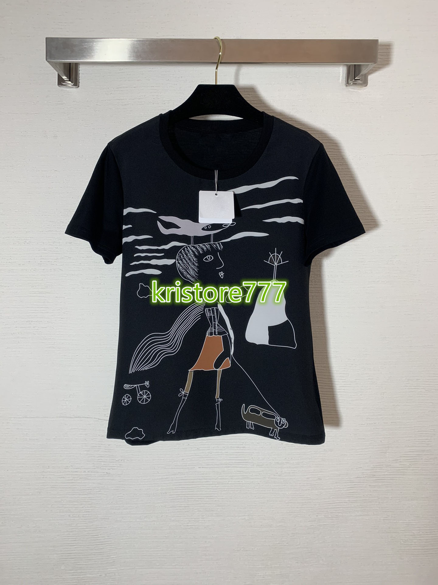 

2021 women's silk patchwork t-shirt tee outwear pullover with character pattern high end custom girls casual runway jersey multi shirts tops, White