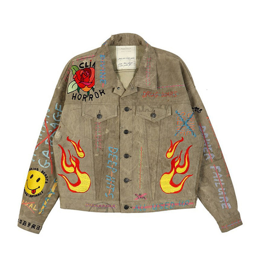 

2021 New Heavy Fabric Readymade Denim Jacket Men Women Flame Embroidery Retro Wash Jackets Coats Clothing U4nr