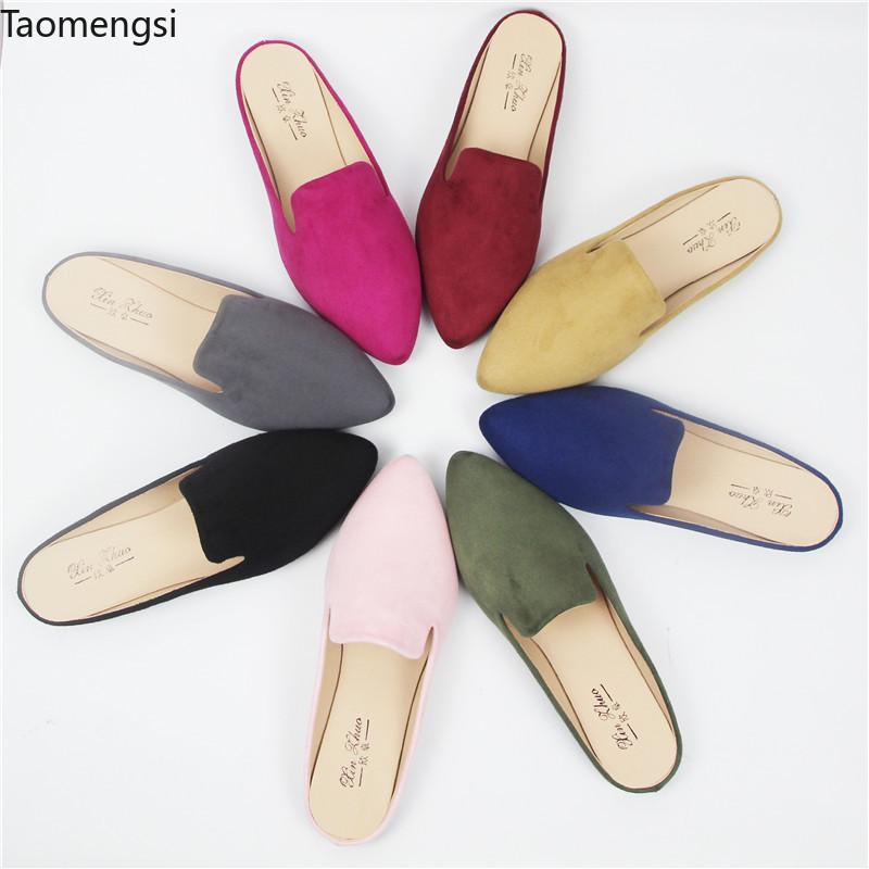 

Slippers 2021 Spring Summer England Pointed Flat-bottomed Head-bottom Slippers, Women's Outer-wearing Sandals, Large Code Size 31-44, Black