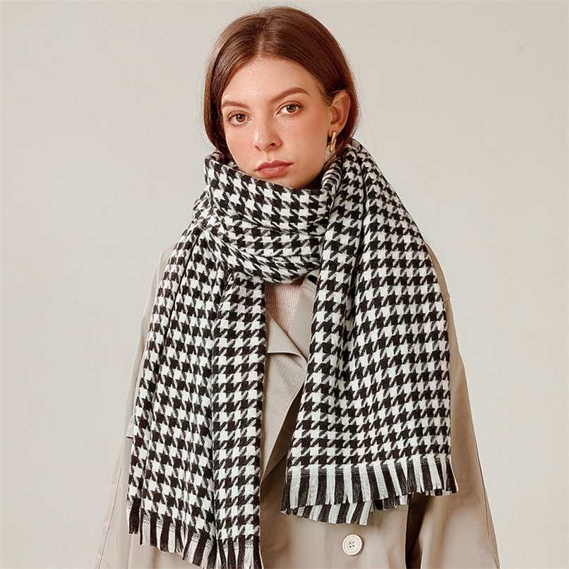 

Brand Blanket Scarf for Women plaid Black and White Houndstooth Cashmere Warm Thick Long Pashmina Women Shawls and Scarves 211122