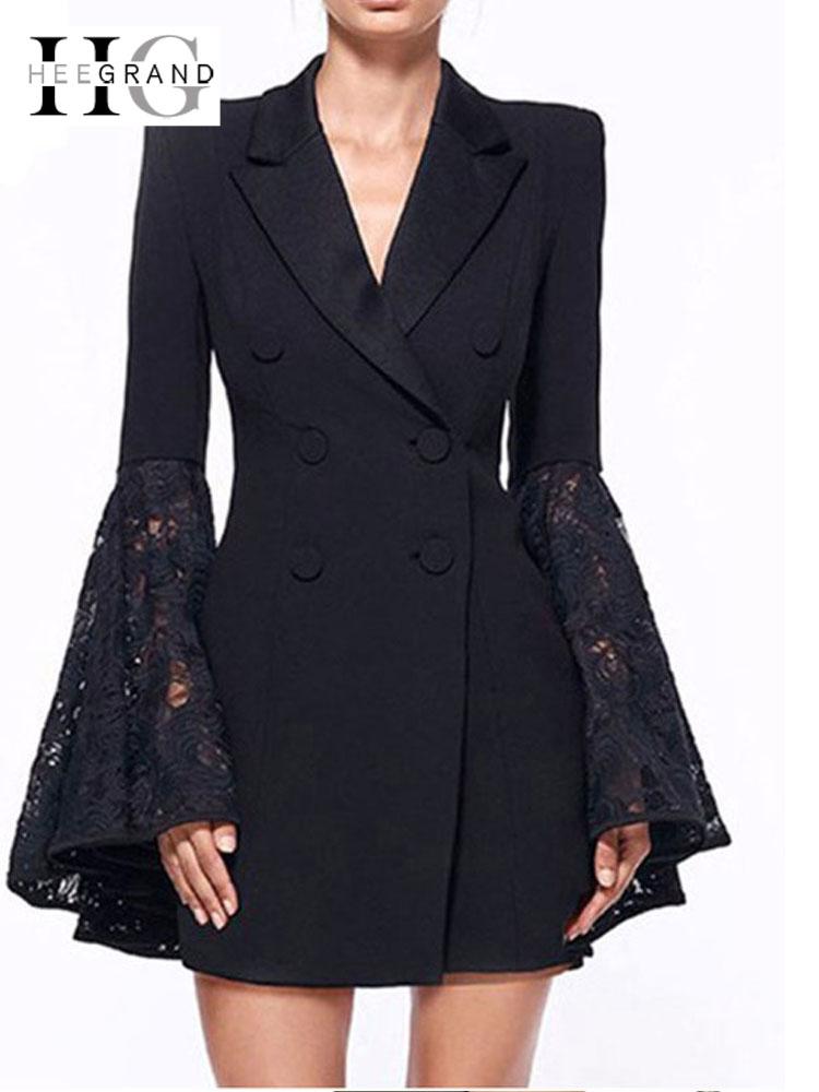 

Women' Suits & Blazers HEE GRAND 2021 Winter Plus Size 3XL Double Breasted Notched Lace Flare Sleeve Women Trench Coat Black Slim Jacket WW, White