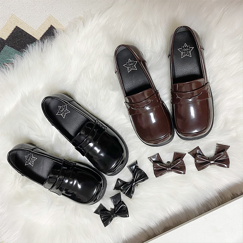

Japanese Student Girl Lolita Jk Commuter Uniform Loafer Low Heels Casual Shoes Lgm4, Black