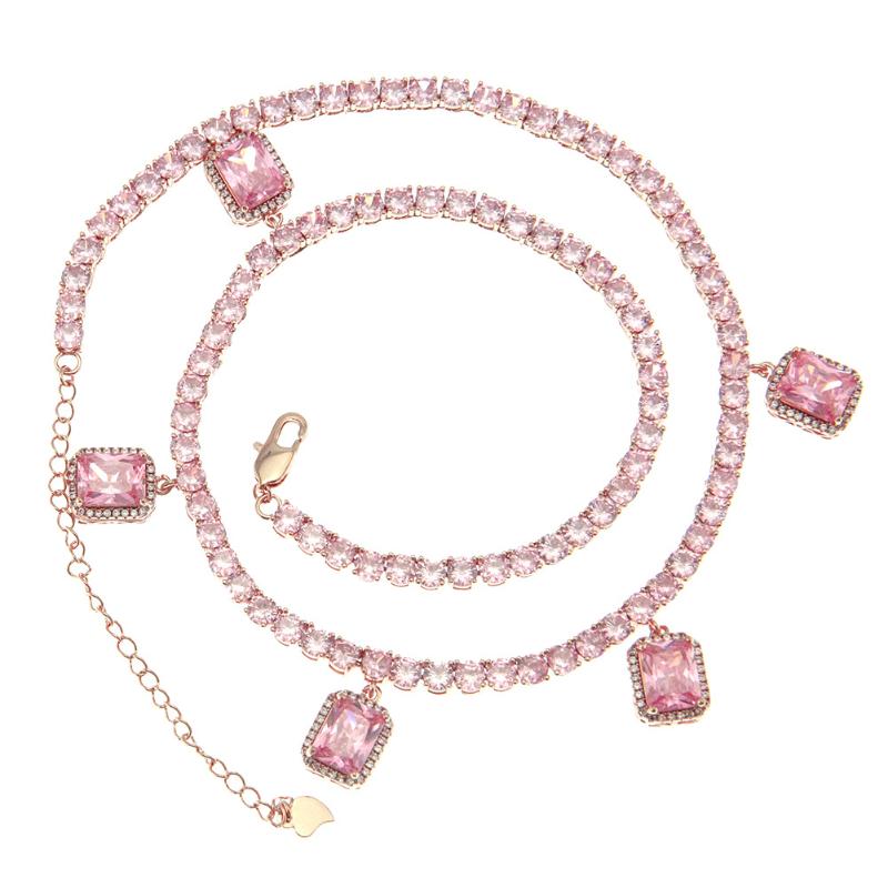

Pendant Necklaces Korean Version Ins Hip-hop Tennis Chain Color Zircon Fashion Personality, Voice, Live, Tiktok Necklace