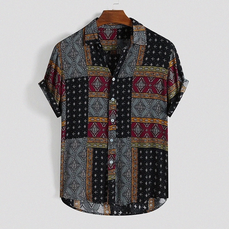 Chemise pour hommes Autres impressions Bouton de collier graphique Bouton Daily Col Daily Holiday Print Hauts à manches courtes Personnalisé Basi