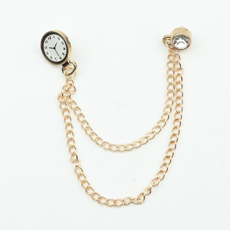 

Pins, Brooches Retro Jewelry Clocks Brooch For Men Women Vintage Double Chain Collar Pins Simple Clothing Accessories Gift