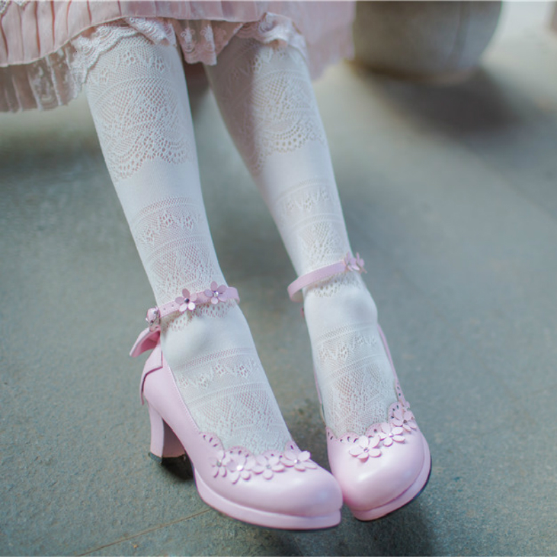 

Lolita Floral Bowknot Tea Kawaii Party Sweet Girl Adorable Chunky Meadows of Leather Heels From Japanese Anime Plutonium Cosplay Shoes Gddy