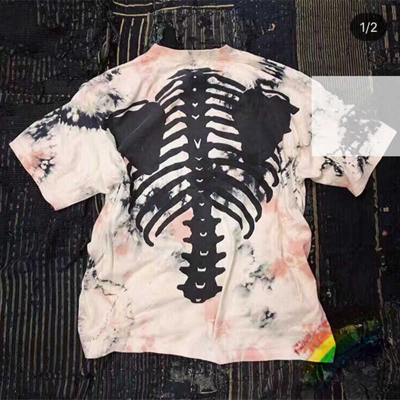 

2021ss Splash ink Tie-dye KAPITAL T Shirt Men Women 1:1 Best Quality Cotton Skeleton Bone Printing T-shirt Tees X0712
