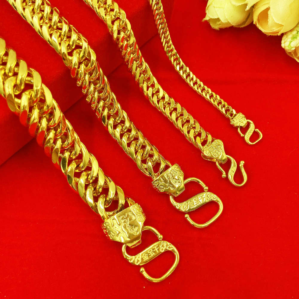 

Vietnam Shajin men's 10.12.14mm big lucky button boss Bracelet thickened bracelet Jewelry, Golden;silver