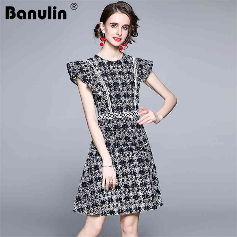

High Quality Runway Lace Dress Summer Women Short Sleeve O-Neck Hollow Out Crochet Slim Prom Office Party 210603, Graph coloring