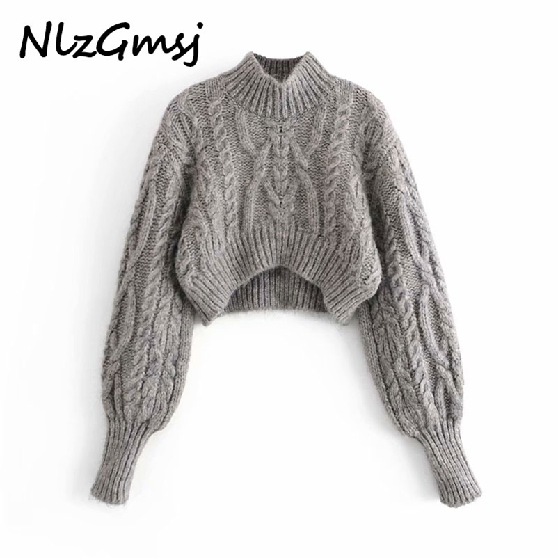 

Nlzgmsj Grey Cropped Argyle Sweater Women Knitted Short Woman Sweaters Vintage Long Sleeve Female Pullovers Tops 210628, As picture